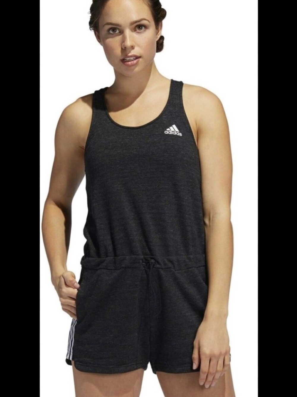 Adidas Black Sleeveless Sport 2 Street Romper with White Logo Medium